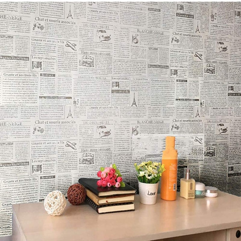 TANONE Newspaper Wallpaper 17.7" X 78.7â€ Newspaper Backdrop Vintage - Black and White Contact Paper Peel and Stick Wallpaper Retro for Cabinets Countertops Decorative Gift Wrap Tissue - Image 3